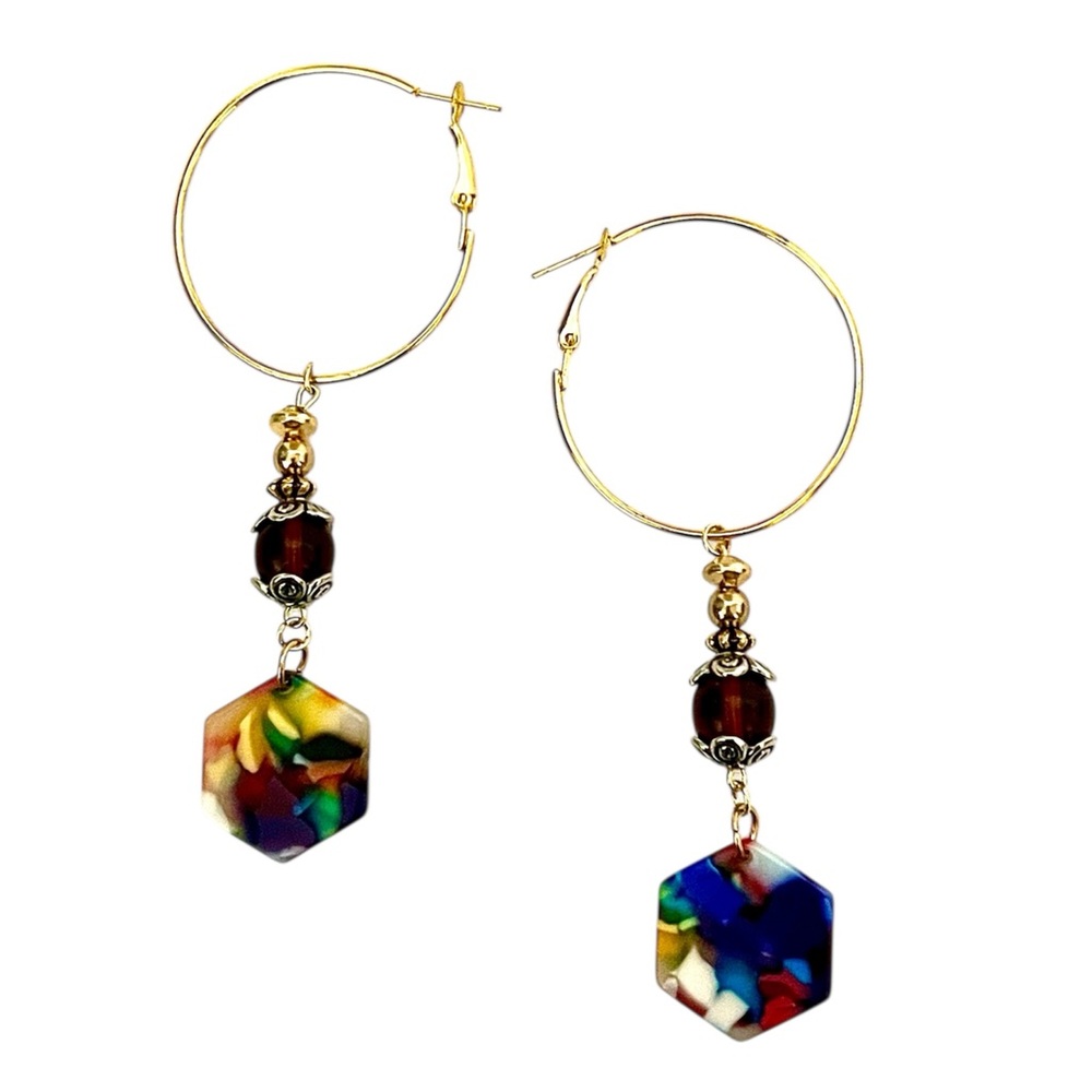Hand Crafted Multicolor Hexagon Earrings